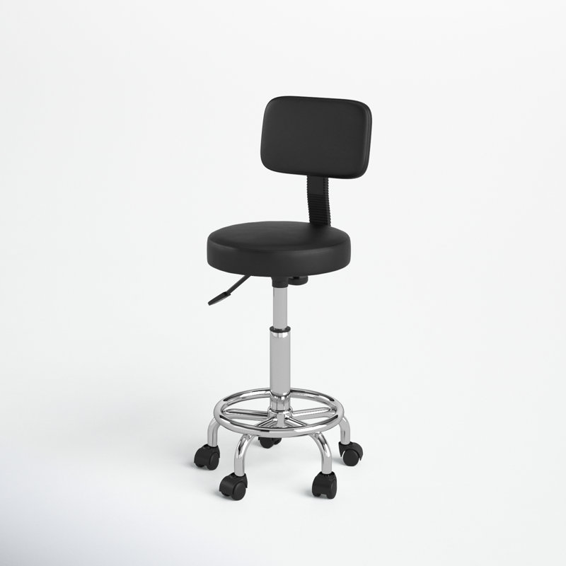 Backed Adjustable Height Ergonomic Lab Stool with Wheels, Black