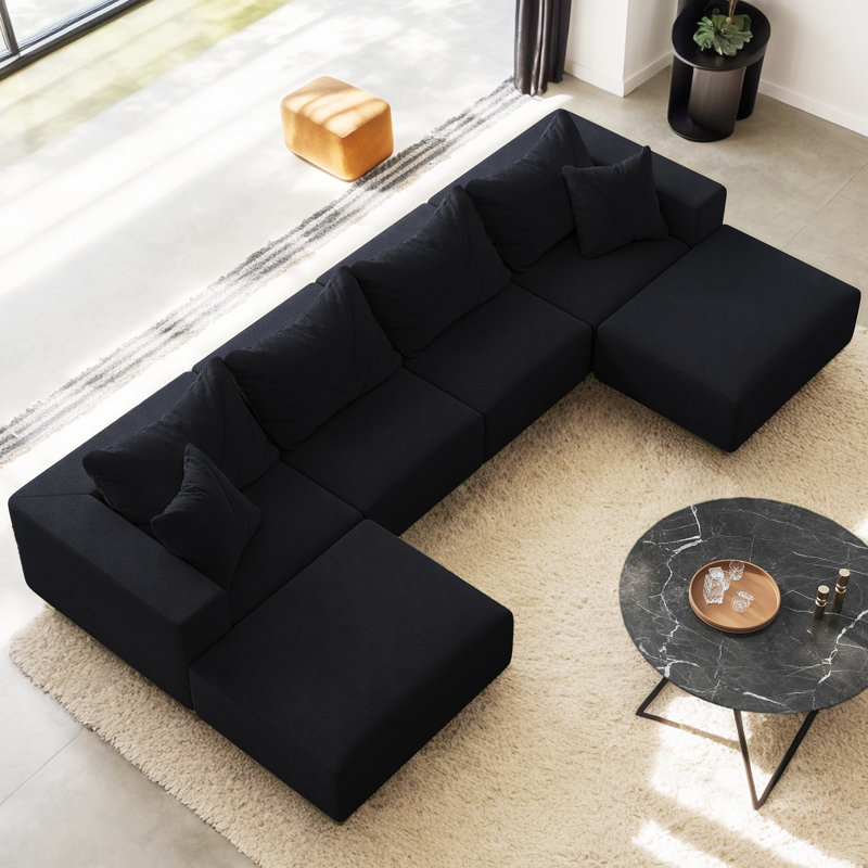 Boneless 162" Wide U-Shaped Chenille Modular Sectional Sofa With 6 Pillows, Beige Chenille