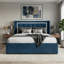 LIT DE RANGEMENT DE GRANDE PLATE-FORME WINGBACK RELEVÉ EN VELOURS BLEU MARINE-126672271-126672275