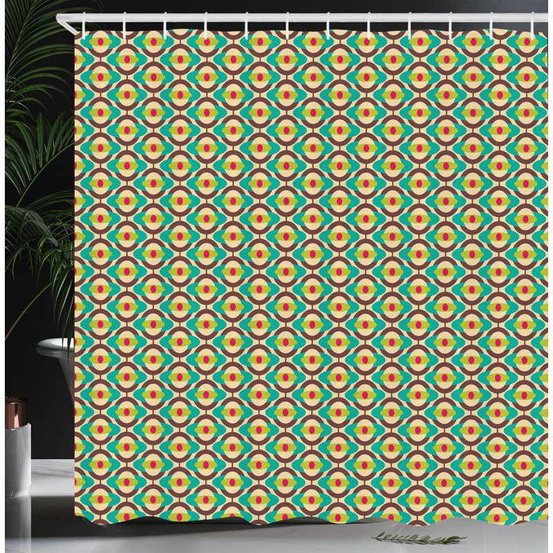 East Urban Home Vintage Shower Curtain Groovy Oval Pattern Multicolor, 70" H x 69" W