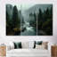 Morning Mist In The Vancouver Mountains - Forest River Mountains, ensemble de décorations murales-593743367-593743365-593743364