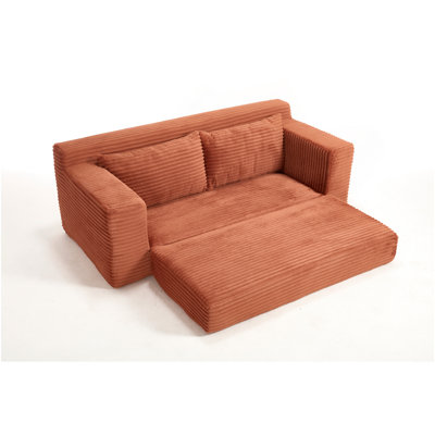 Canapé avec causeuse avec mousse à mémoire de forme et structure en acier - sans assemblage, conception convertible 2-en-1, tissu en velours côtelé - canapé compact pour les petits espaces, les appartements, le bureau à domicile et la chambre à coucher (orange)
