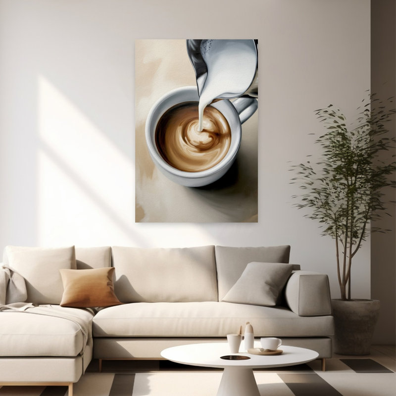 «Creamy Coffee Pour», art mural contemporain, H 60 po x l 40 po