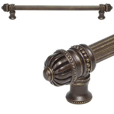 Cricket Cage 6 inches c.c. with 5/8 reeded center long pull large finial in Antique Brass