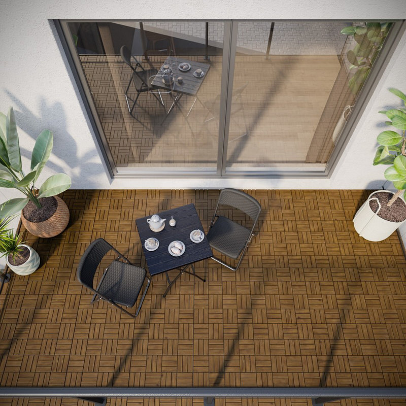 30cm L x 30cm W Solid Wood Interlocking Deck Tile, Walnut
