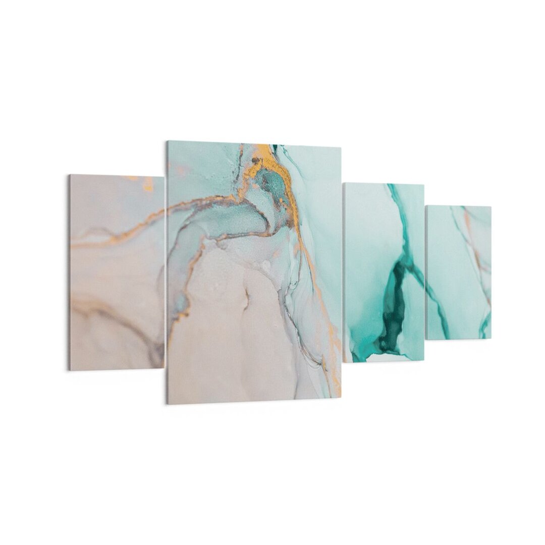 4-tlg. Leinwandbilder-Set Marble Abstraction Turquoise