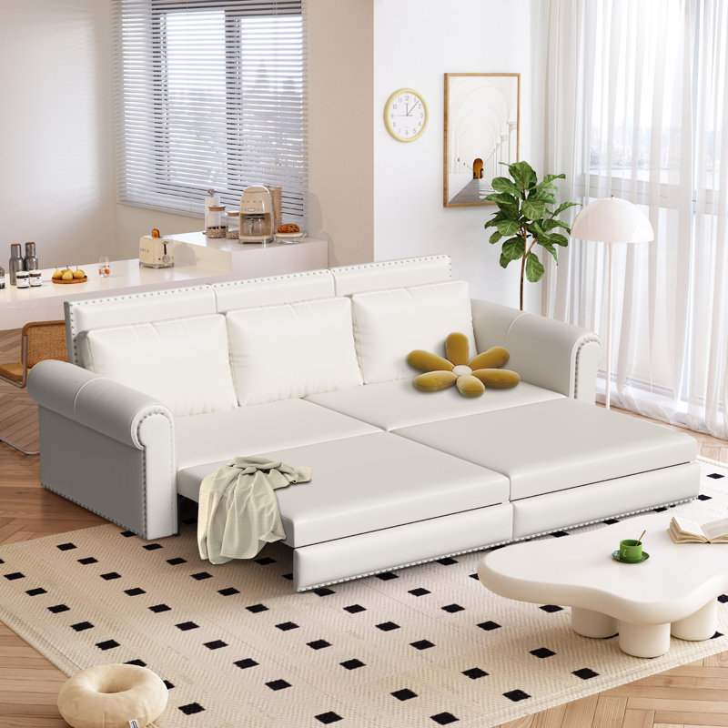 Chesterfield Sofa,93.7" King Pull Out Sofa Bed, 3-In-1 Convertible Sleeper Sofa With Nailhead Trim & Rolled Arm,Multi-Functional Sofa Bed For Living Room,Bedroom,Apartment,Office