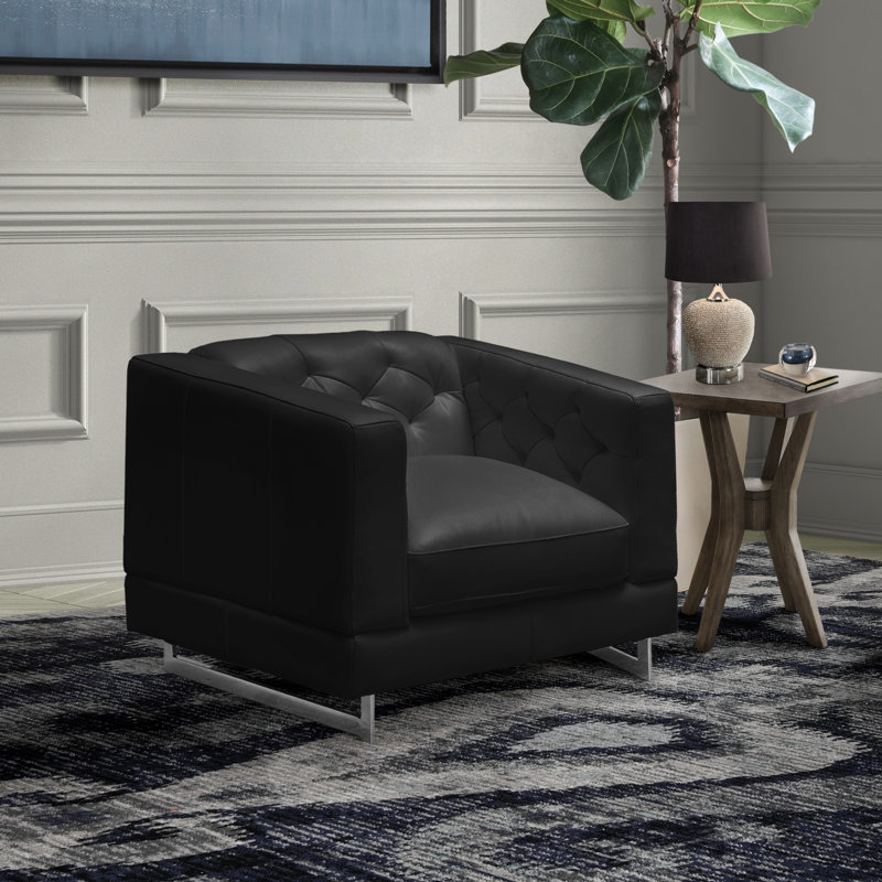 Chaise en cuir fleur Zakara, Cuir véritable noir