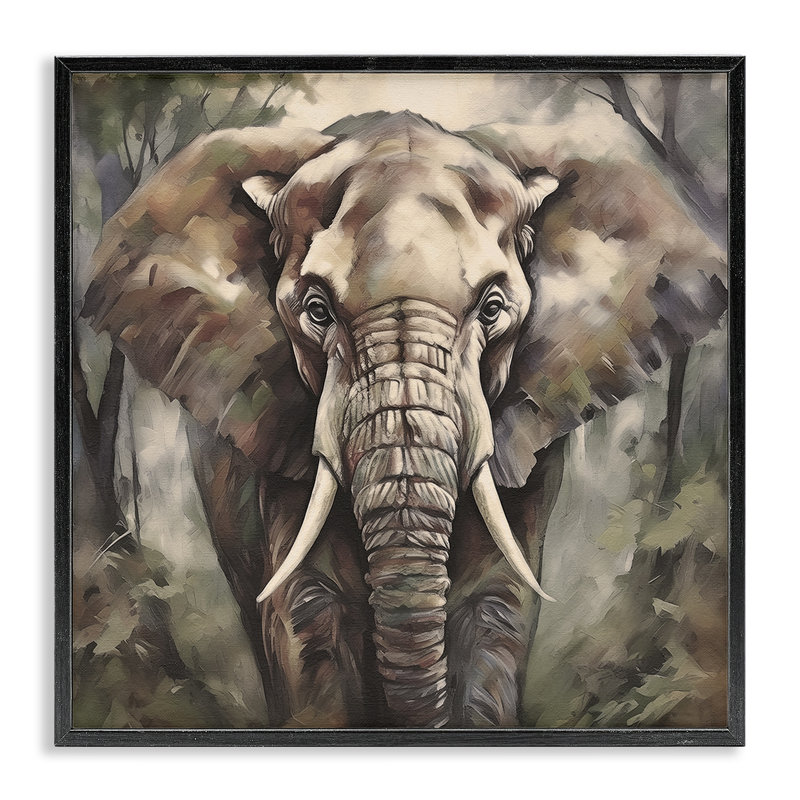 «Grey Elephant Portrait», estampe numérique par Noah Bay, H 17 po x l 17 po, Giclée encadrée noir minuit