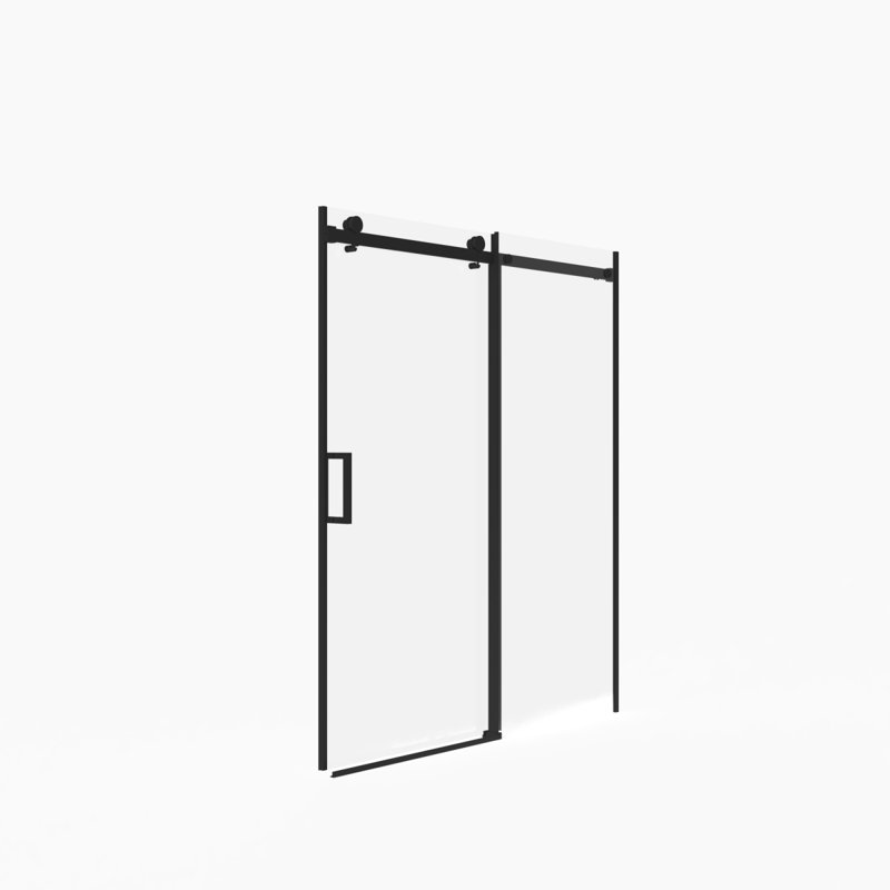 Porte de douche coulissante sans cadre de 72 po de hauteur, verre trempé clair de 5/16 po (8 mm), couche épaisse facile à nettoyer, finition noire mate avec tampon