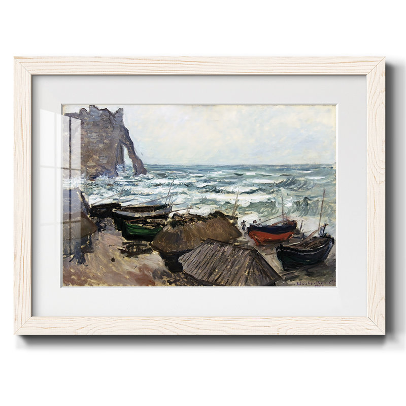 Bateaux de pêche sur la plage à Etretat, 1884, reproduction d'art sur papier, Blanc, H 28 po x l 42 po