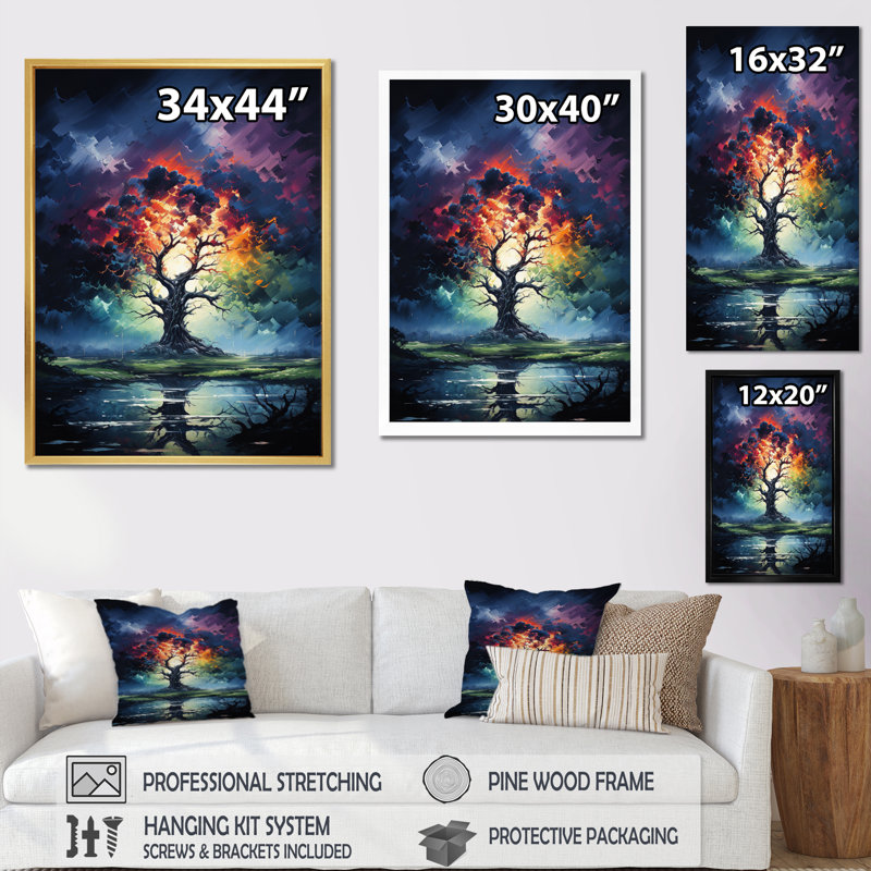 Chêne bleu, rouge, chêne, symphonie IV - impressions sur toile florales, Cadre photo argenté, H 44 po x l 34 po x P 1,5 po