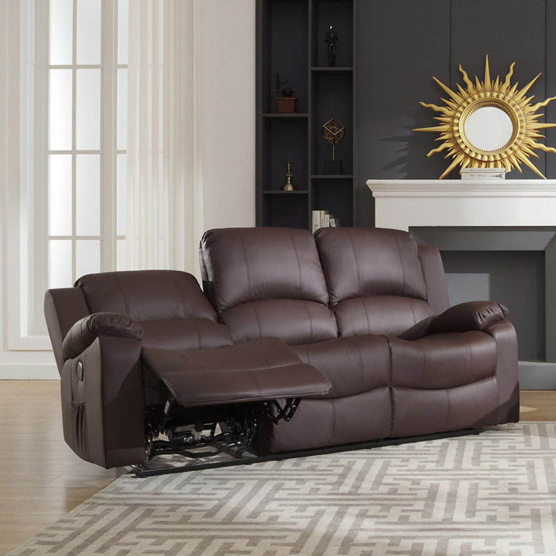 Abdoul 3 Seater Sofa, Brown Faux Leather