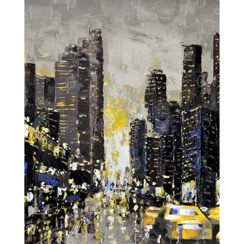 Toile de ville abstraite - art de taxis jaunes pour la décoration intérieure