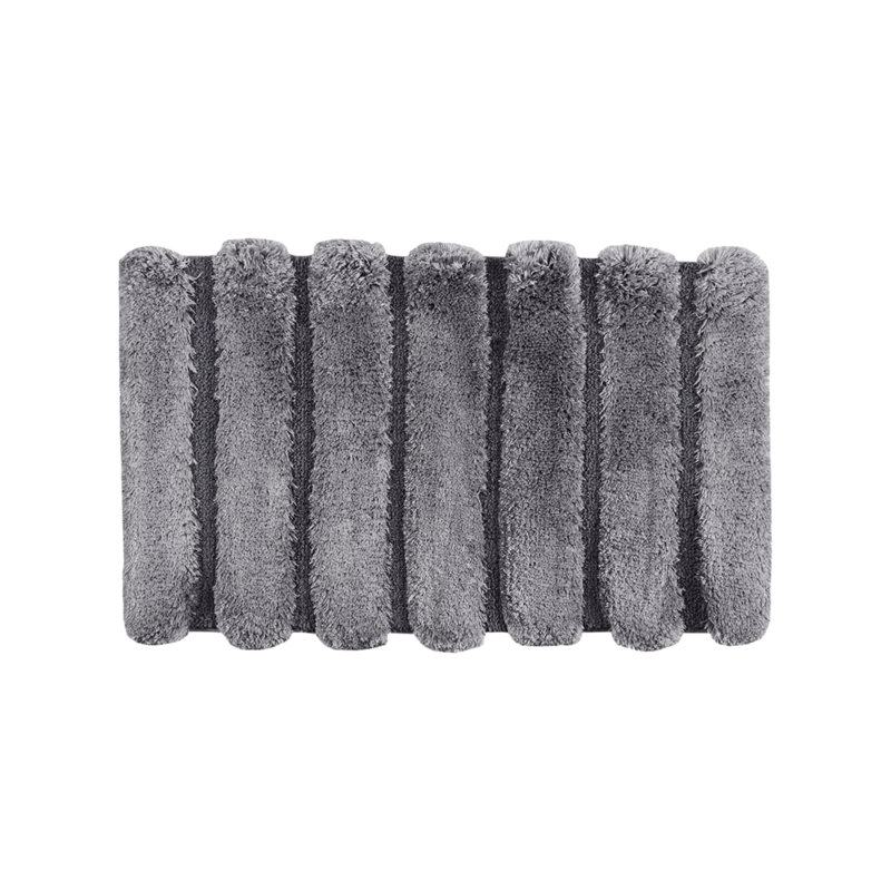 Tapis pour salle de bain, gris, 21 x 34 po, 100% filé, rayé, décoloré, envers antidérapant, ornement lavable à la machine gris 21 x 34 po