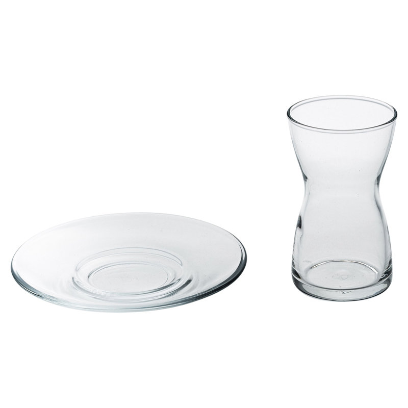 Set of 6 130ml Glass Tea Cup & Saucer Stackable Gift Boxed