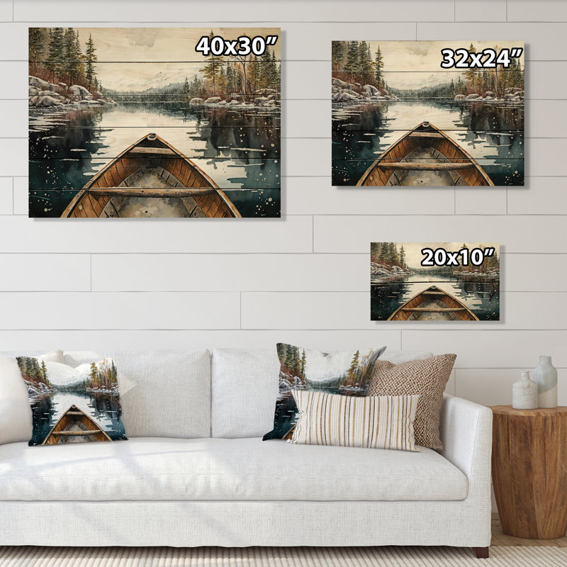 Boydton Winter Canoe Scenery I - impression sans cadre sur bois, H 34 po x l 44 po x P 1,5 po