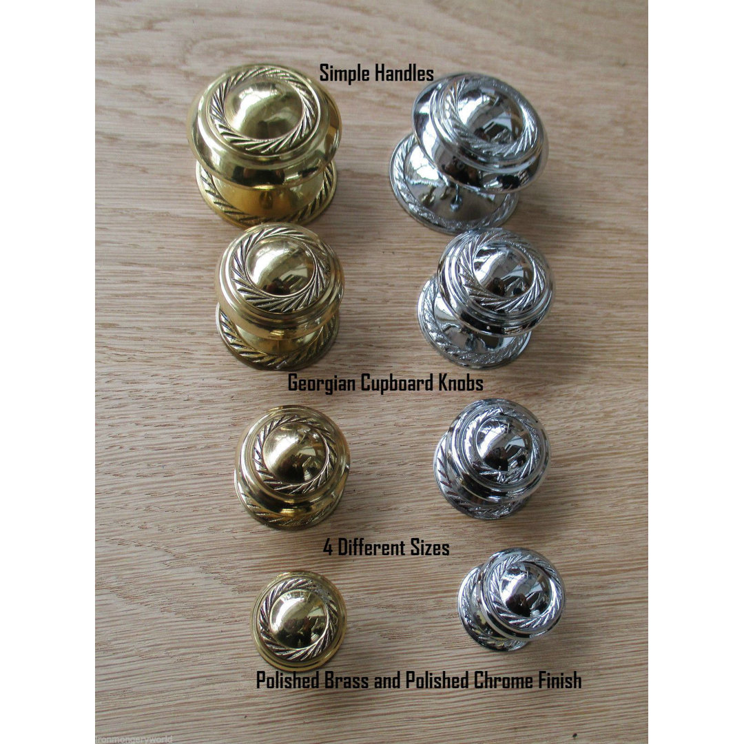 1 Pair Georgian Cupboard Knob in Chrome Finish, Kitchen Cabinet Drawer Round Pull Handle - 50mm