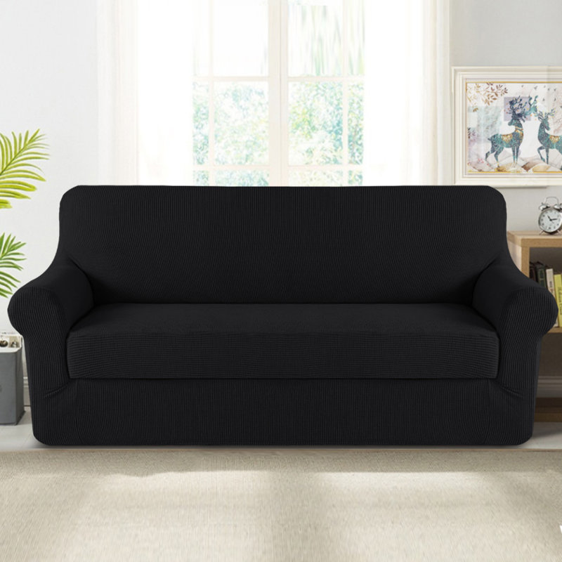 Housse pour canapé extensible Hayneville, H 45 po x l 96 po x P 37 po, Noir