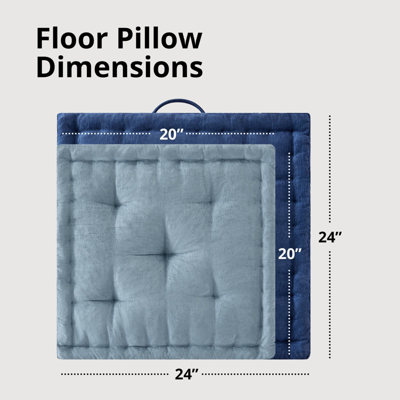 1- Piece 24x24" Poly Chenille Square Floor Pillow Cushion, Blue