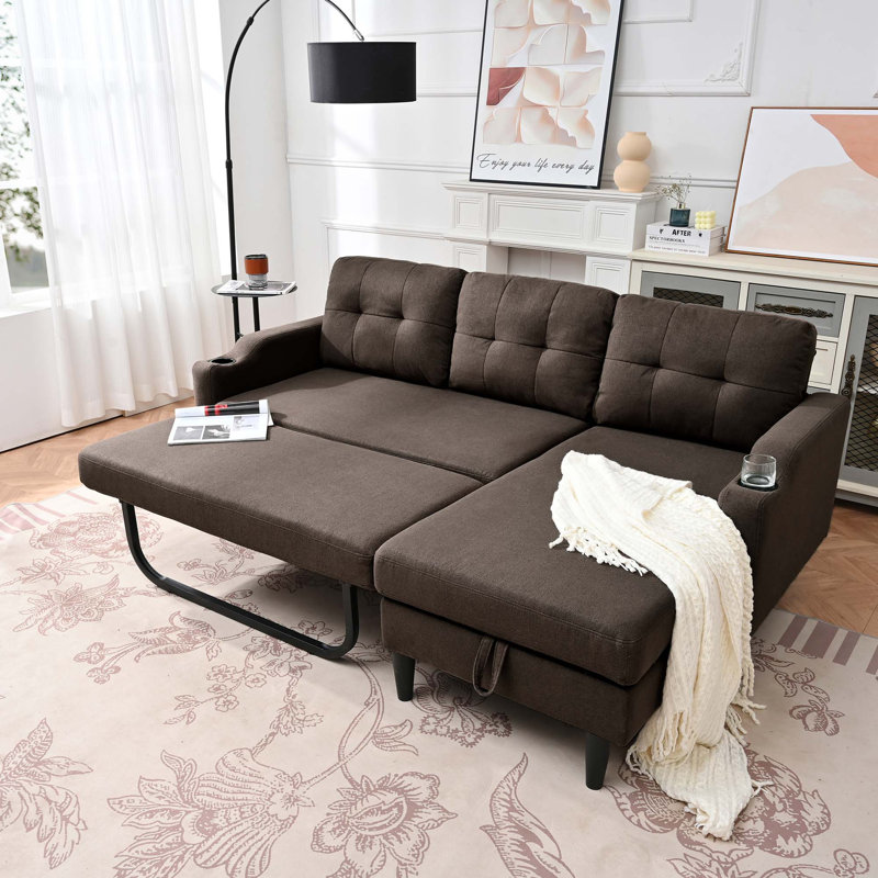 Canapé confortable avec rangement intégré et conception peu encombrante, Brun
