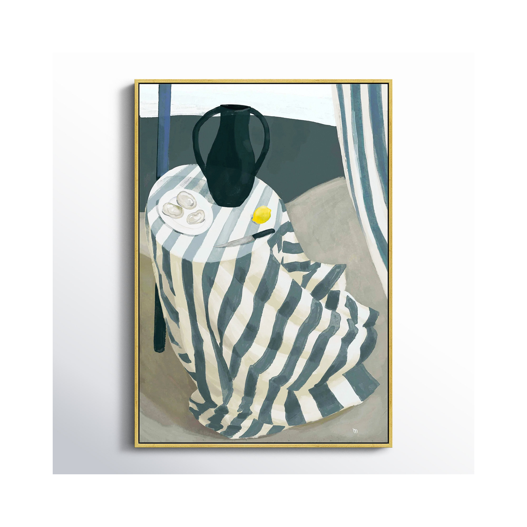 Oysters At The Beach by Marco Marella For Studio M, 17.5" W x 25" H , Black Framed Paper