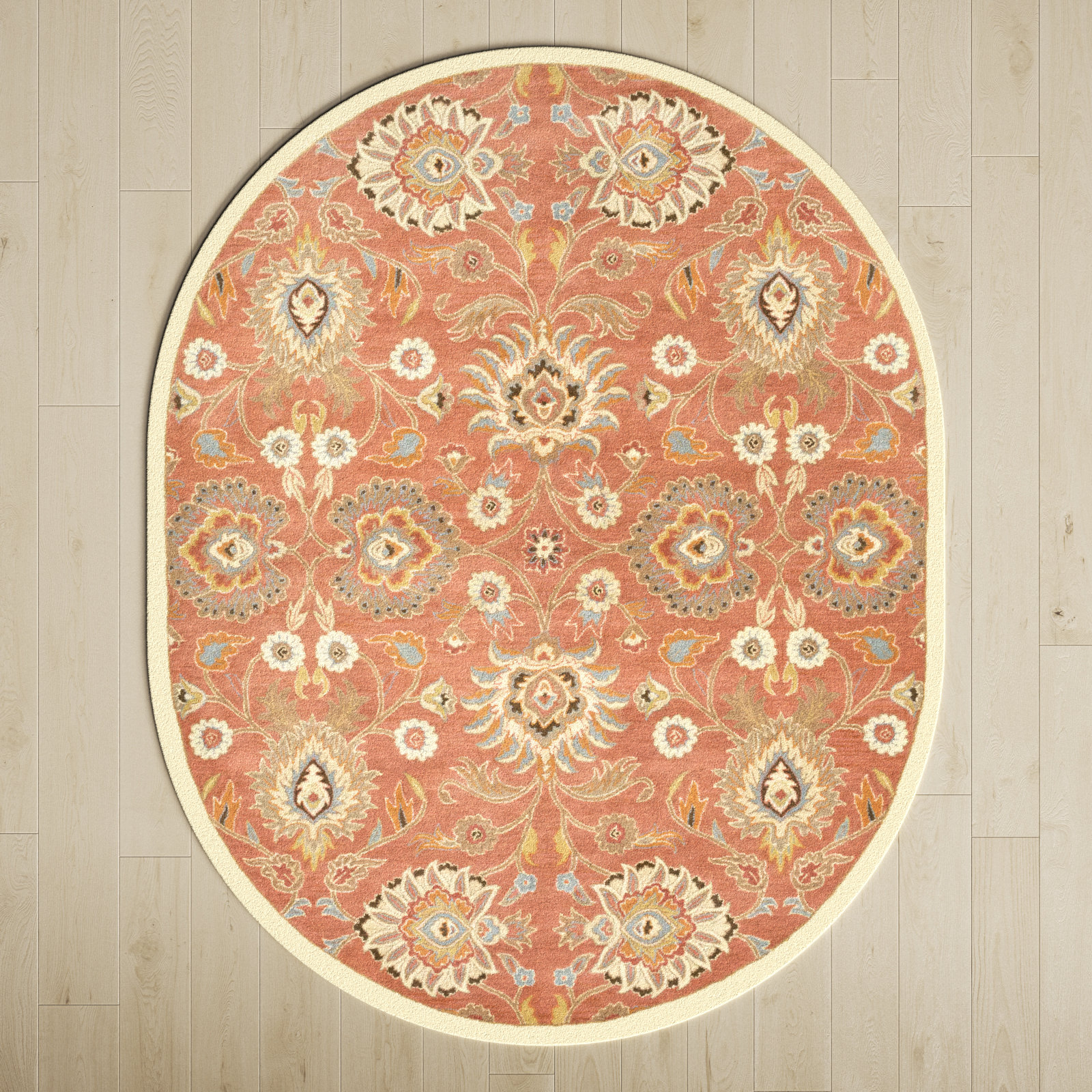 Arden Orange Hand-Tufted Wool Floral Rug, Oval 6' x 9'