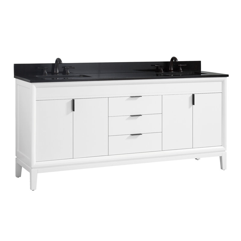 Ensemble de meuble-lavabo double 73 po Emma, Blanc, Marbre blanc de Cala