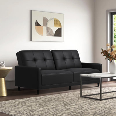 Benitez Twin 75.98'' Wide Mid-Century Faux Leather Tufted Convertible Sleeper Futon Sofa with Split Back and Cushions