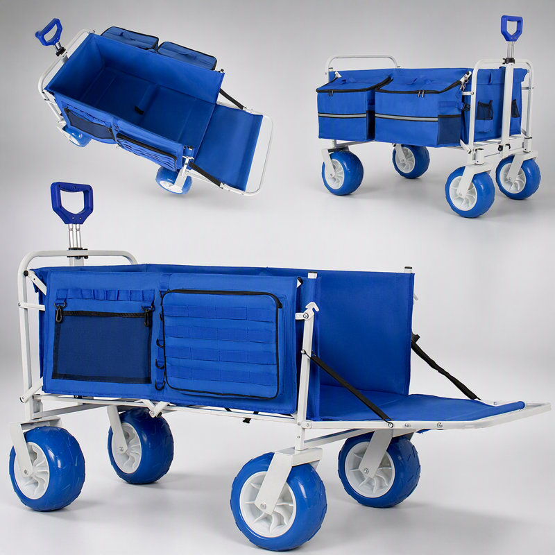 Chariot de plage robuste avec roues tout-terrain de 9 pouces, hayon extensible et rangement multifonctionnel pour une utilisation polyvalente à l'extérieur