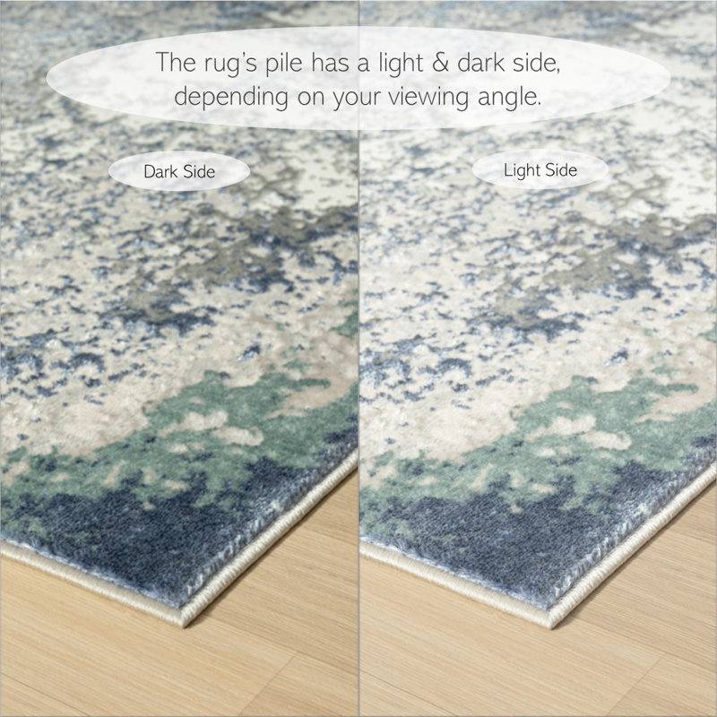 Ezra Abstract Performance Blue/Gray/Brown Area Rug, Rectangle 5' x 7'