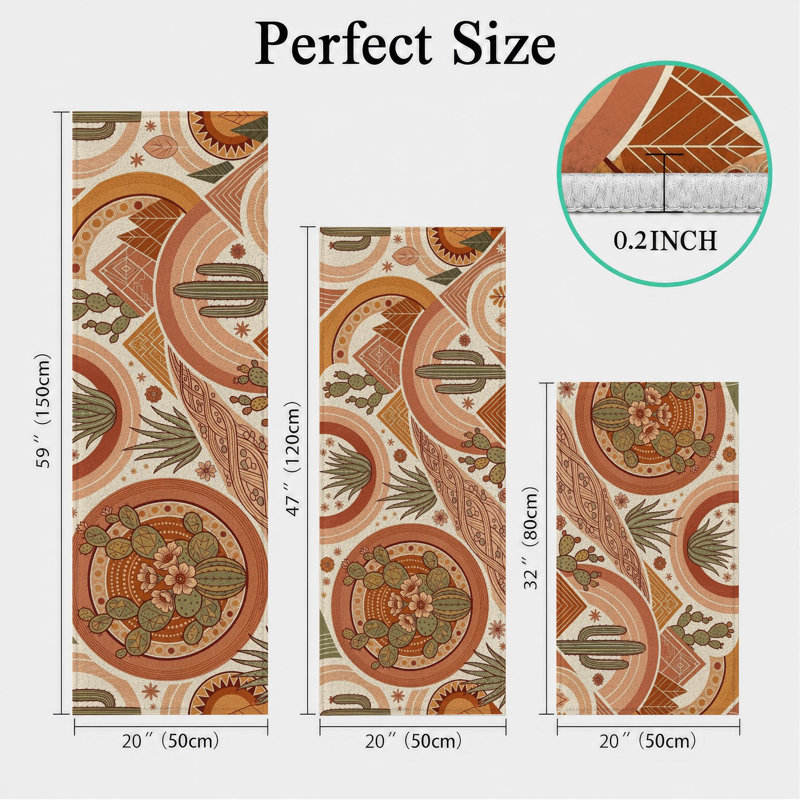Southwest Cactus Non-Slip Washable Kitchen Mats