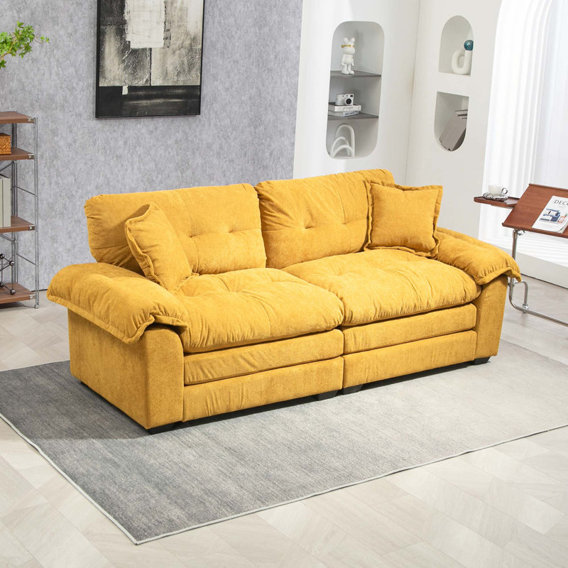 Petit canapé-lit 84 po en chenille 84 po avec 2 coussins décoratifs et mousse à mémoire de forme pour le salon
