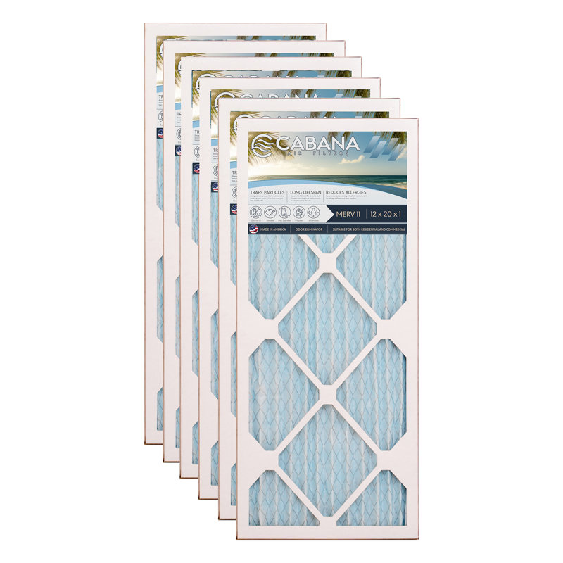 Cabana Air Filters 6 Pack HVAC Furnace Air Filters, MERV 11, 12 x 20 x 1, White, 20" H x 1" W x 12" D