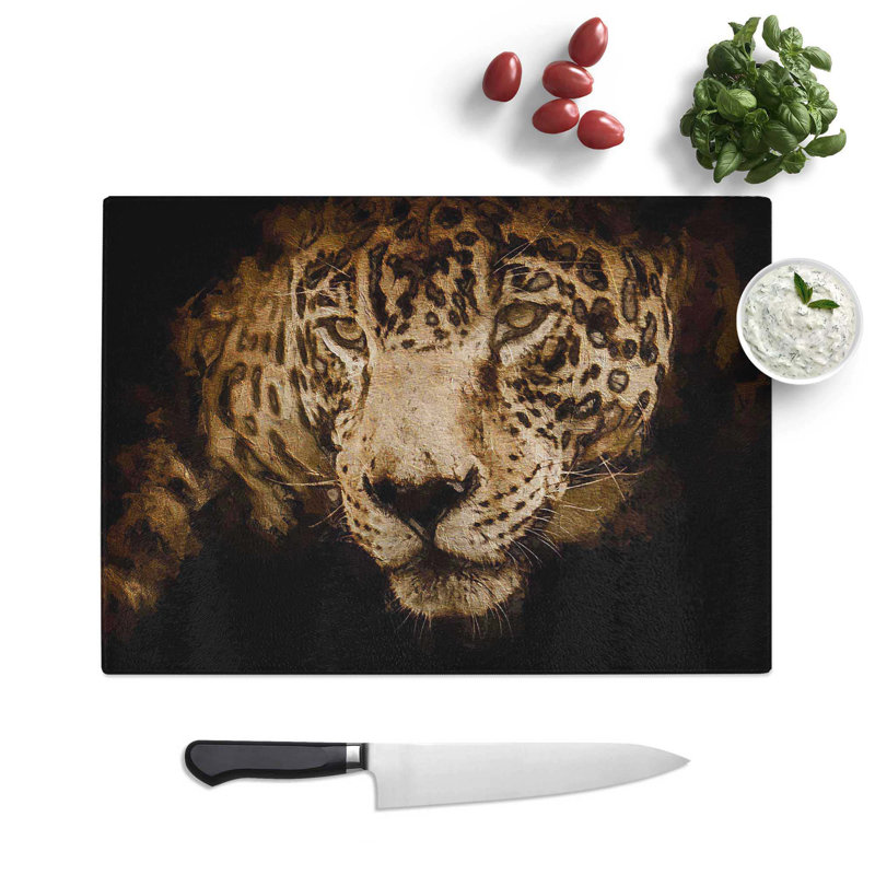 Glass Jaguar Stalking Prey Chopping Board, 39 cm W x 28.5 cm L