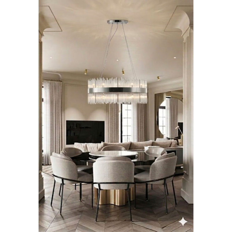 Lustre rond chrome transitionnel à 24 lumières DEL
