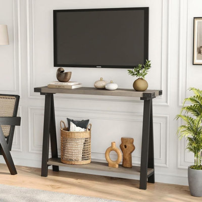 2-Tier Console Table with Storage, Farmhouse 43.3" Entryway Table with Metal Frame and MDF, Narrow Sofa Table Behind The Couch for Hallway, Bedroom, Living Room