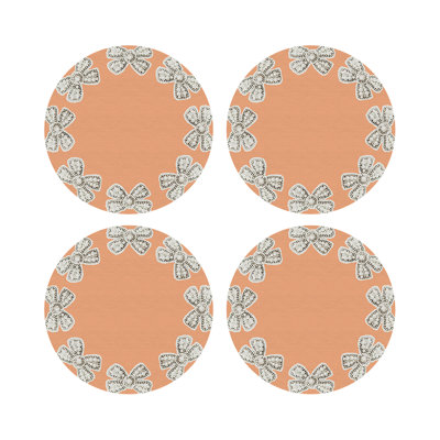 Pearl Bow Vegan Leather Round Pebble Placemat
