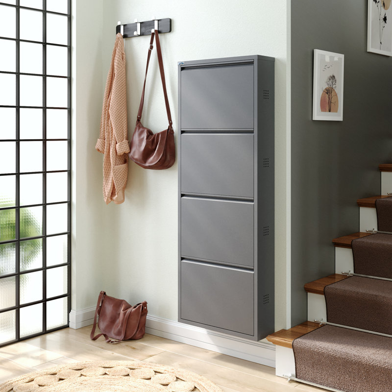 Armoire à chaussures antibactérienne à 4 niveaux avec trous latéraux, Anthracite, 53.5" H x 19.6" W X 5.9" D