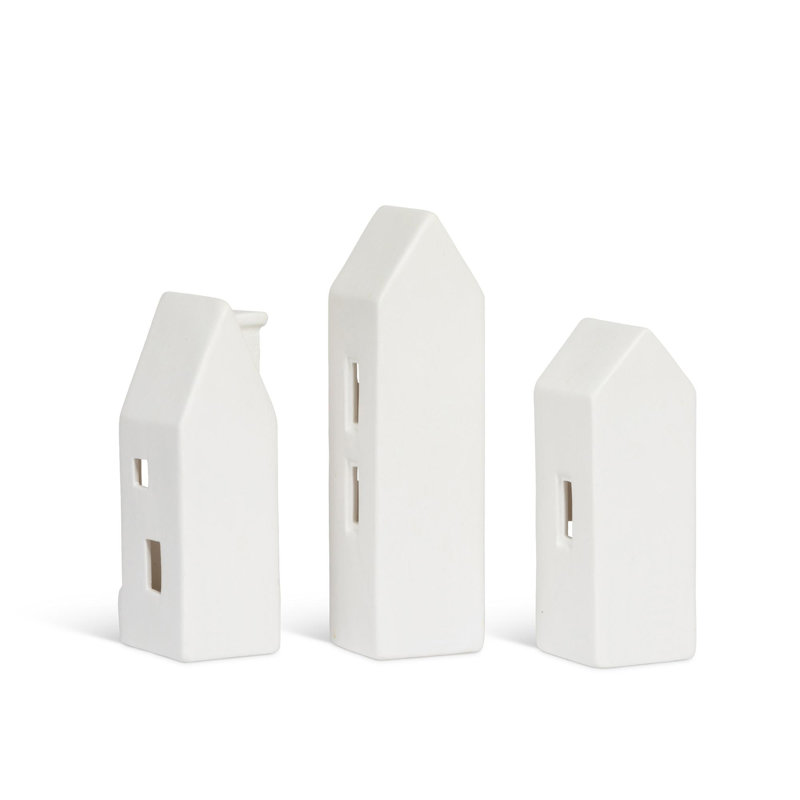 Ceramic LED Lighted Townhouses, Set of 3