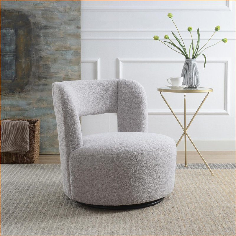 Fauteuil demi-tonneau pivotant avec tissu en peluche, 1 pièce, Ourson gris