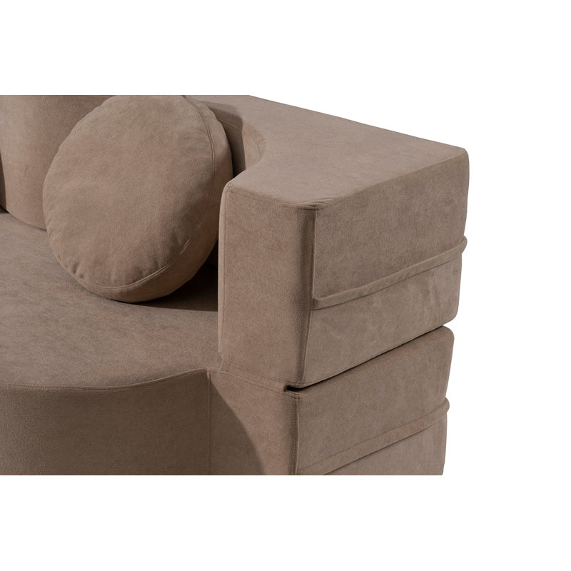 Canapé-lit 2 en 1 pliant avec coussin, canapé-lit simple, causeuse de plancher et futon, canapé-lit pliant en mousse pour le salon, les invités, le bureau, un appartement, aucun assemblage requis, abricot