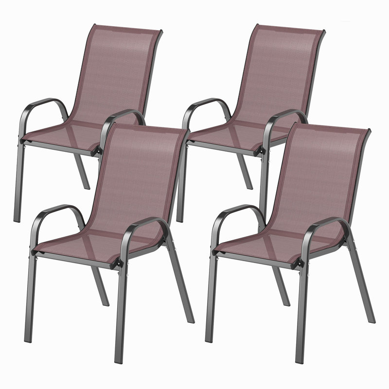 Ensemble de 4 chaises de patio d'extérieur empilables avec dossier haut et siège en filet respirant Outsunny pour l'extérieur, brun
