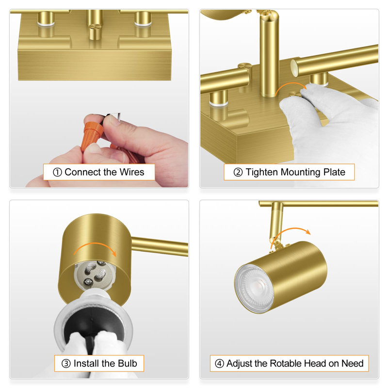 5 Light Track Lighting Fixtures Ceiling, LED Track Lighting Kit, No Bulb, Gold