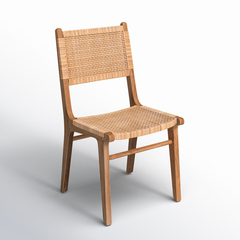 Emo Natural Finish Teak And Natural Woven Rattan High Back Dining Side Chair