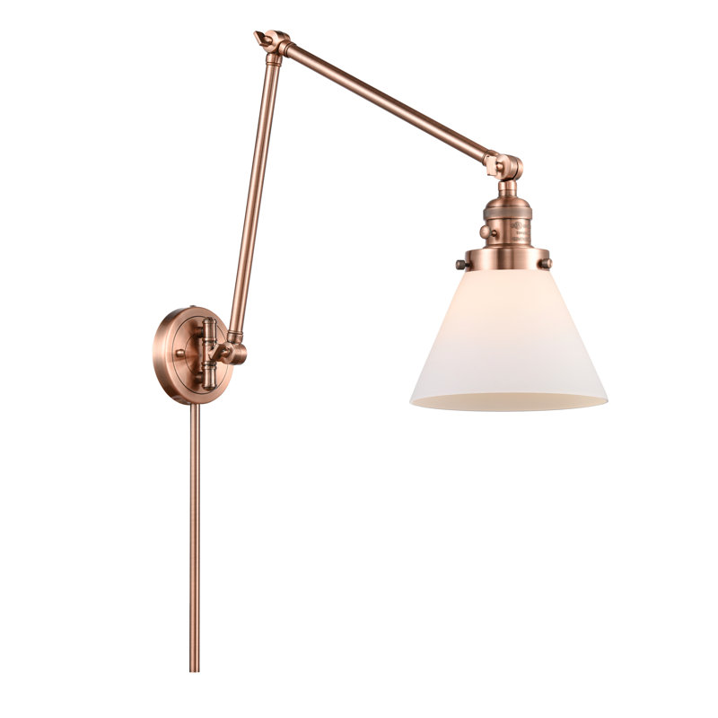 Cone 1 Light Swing Arm, Smoked, 3.5 Watt Vintage LED Bulb, Antique Copper