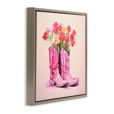 Pink Blossom Boots Framed Floater Canvas Wall Art by Andrea Haase