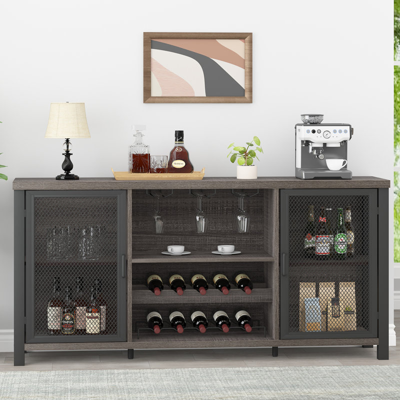 55'' Bar Cabinet, Dark Gray Oak/Black