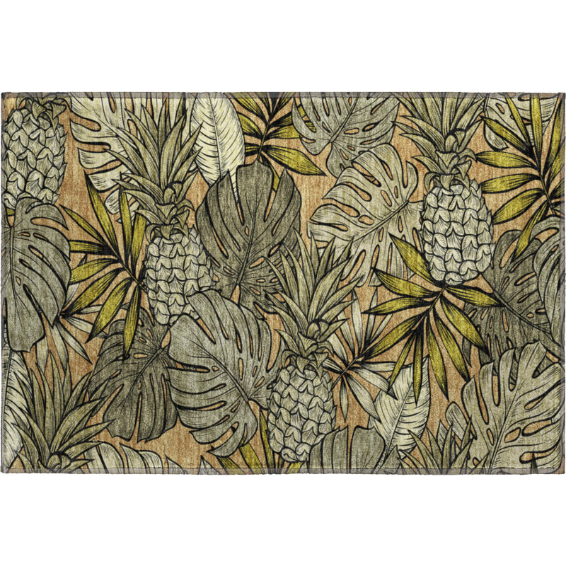 Premium Machine Washable Mayfield AMF206 Green Rug, Rectangle 1'8" x 2'6"