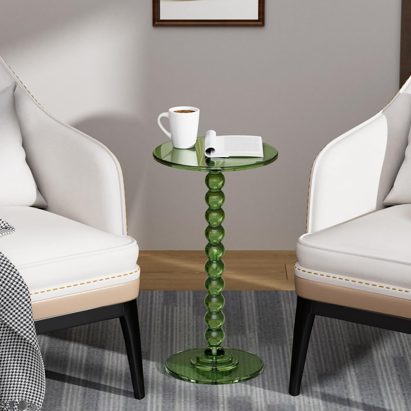 Acrylic Side Table, End Table Round Top With Solid Post For Living Room, Bedroom, Balcony, Easy Assembly(Pedestal, Green) 